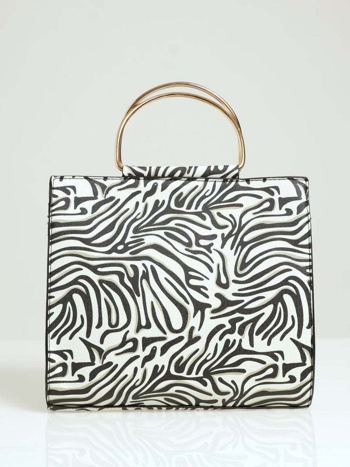 Gold Handle Swirl Print Square Tote Bag