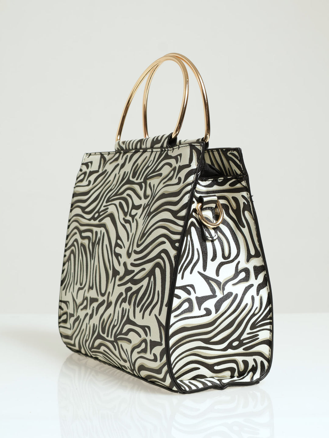 Gold Handle Swirl Print Square Tote Bag