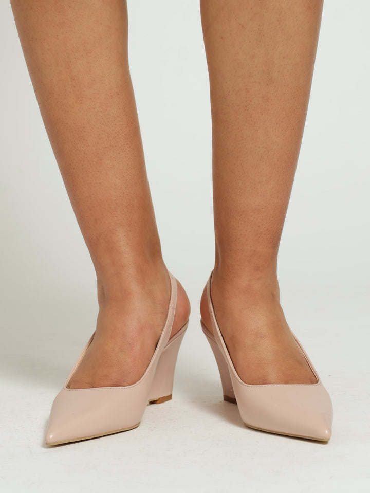 Mid Covered Wedge Pointed Slingback Heel - Blush