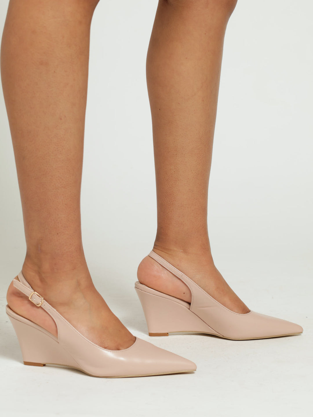 Mid Covered Wedge Pointed Slingback Heel - Blush