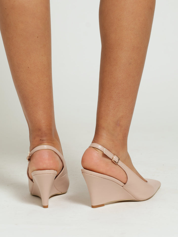 Mid Covered Wedge Pointed Slingback Heel - Blush