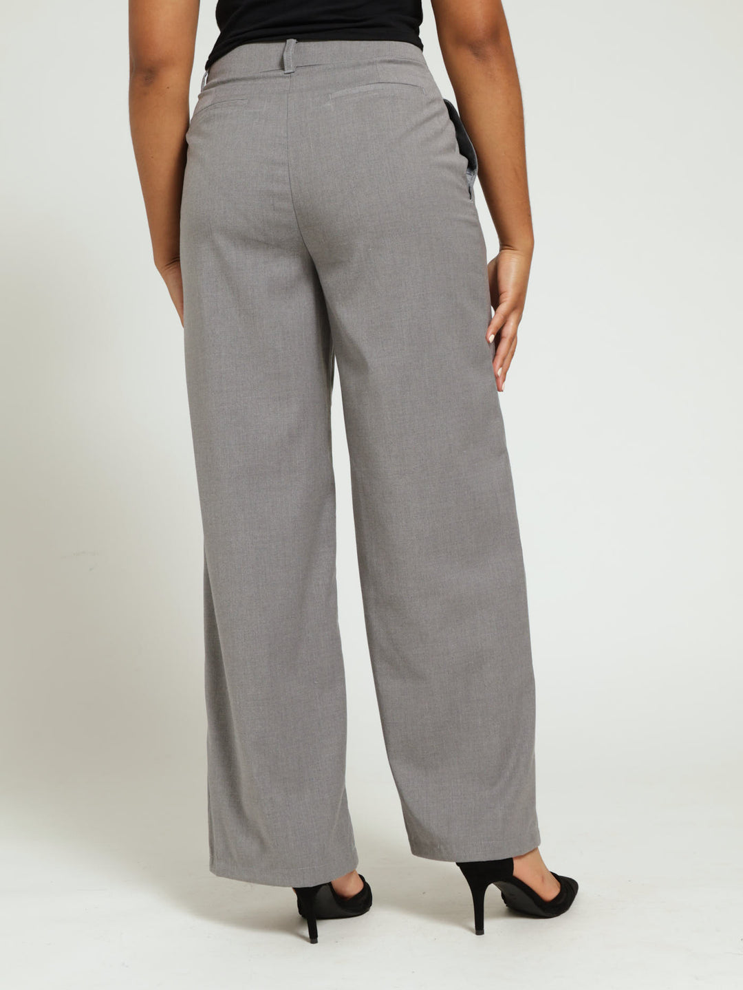 Pleated Wide Leg Trouser - Grey Melange