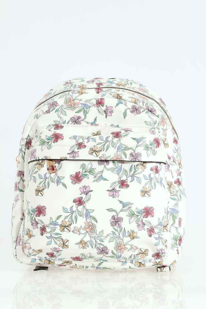 Floral Print Backpack - White