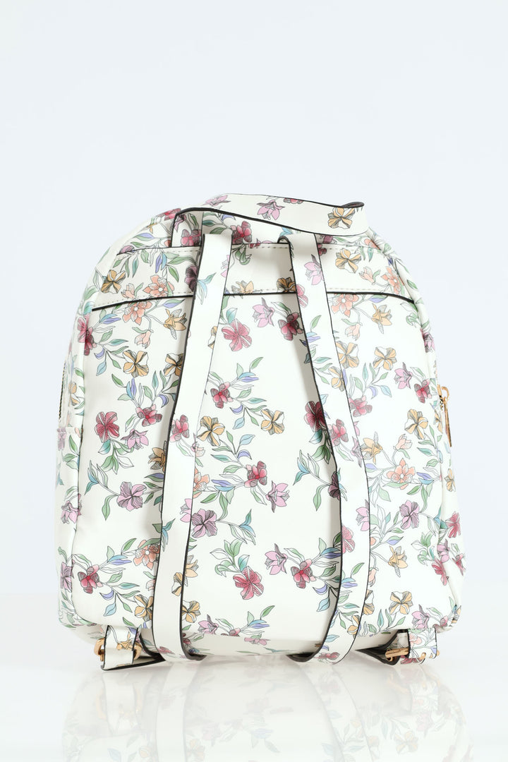 Floral Print Backpack - White