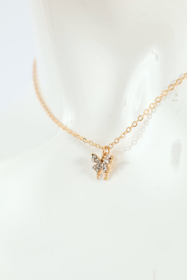 Dainty Diamante Butterfly Necklace - Gold