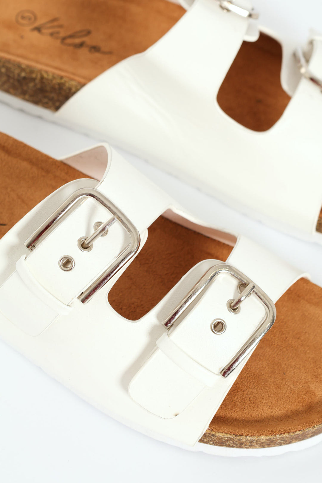 Plain Double Strap Mule With Buckle Detail - White