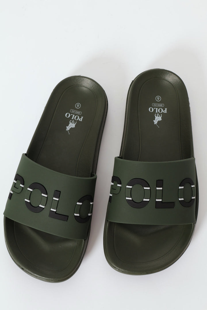 Branded Open Toe Pool Slide - Olive