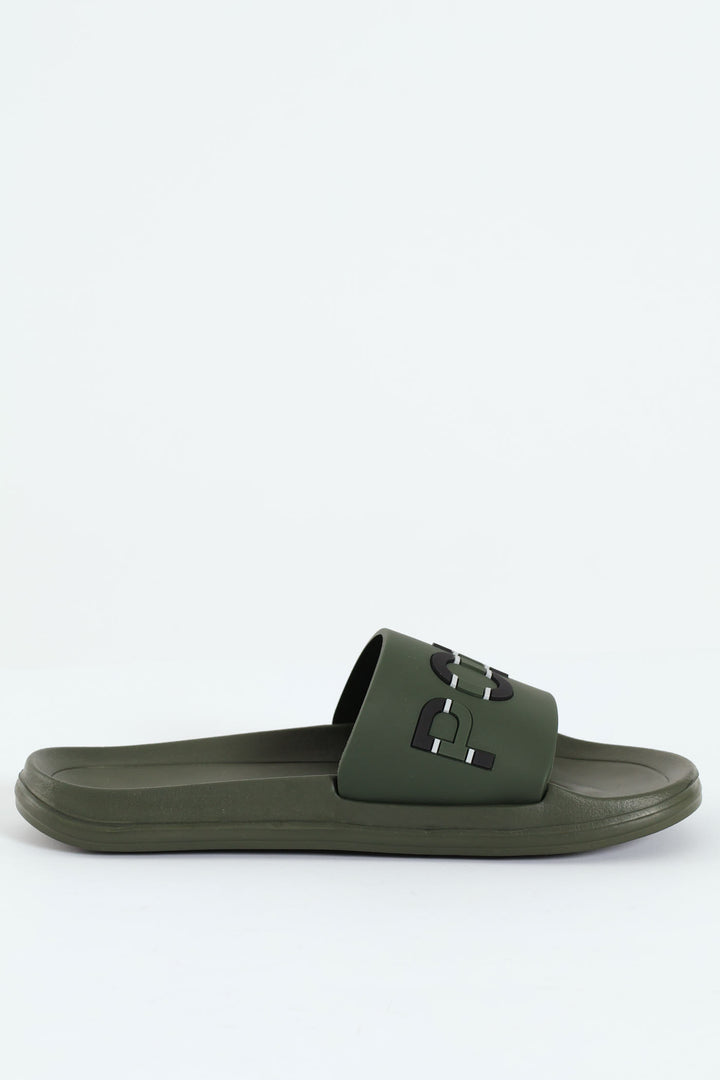 Branded Open Toe Pool Slide - Olive