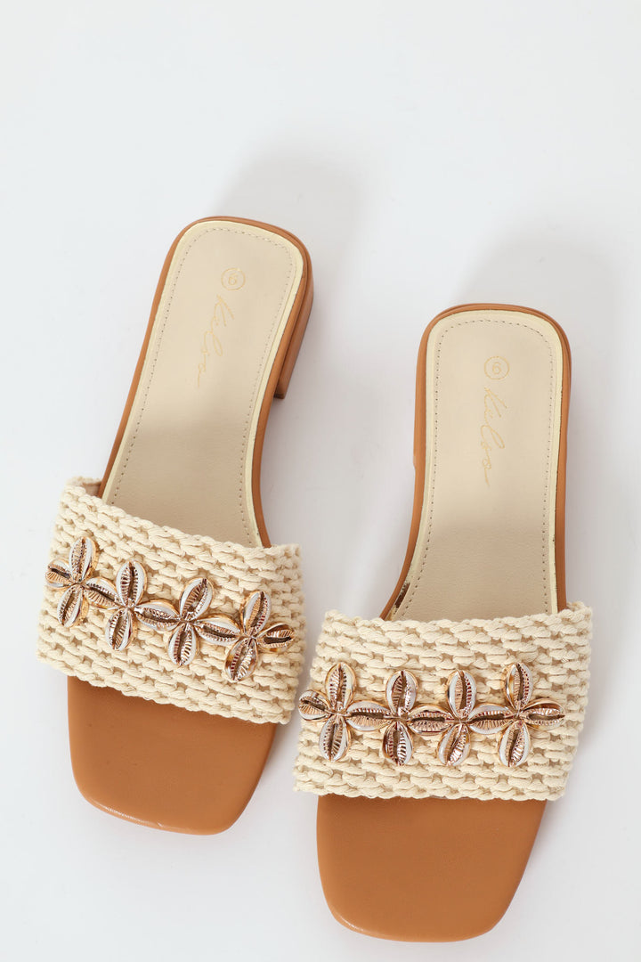 Crochet & Sea Shells Mule Sandal - Natural