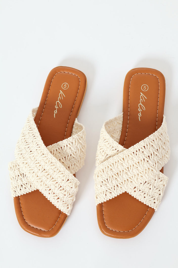 Crochet Crosstrap Mule Sandal - Off White