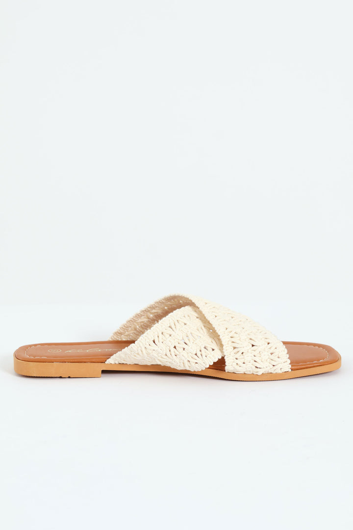 Crochet Crosstrap Mule Sandal - Off White