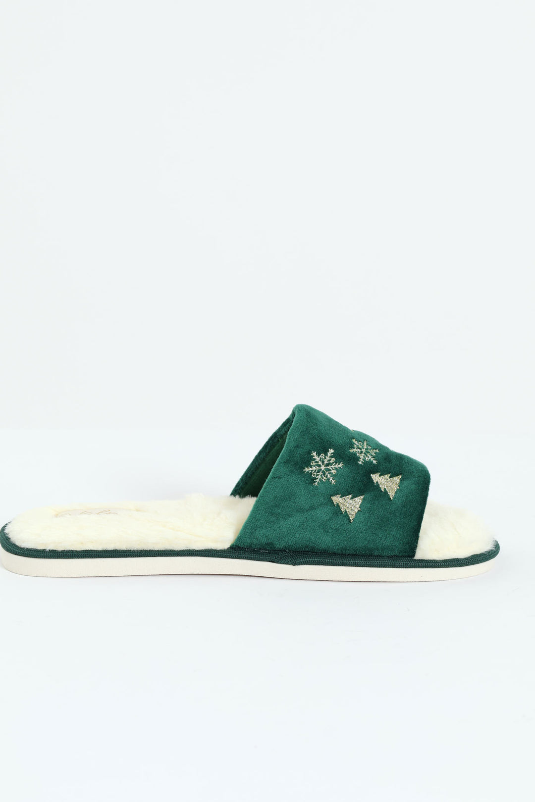 Gold Foil Festive Slipper - Forest Green