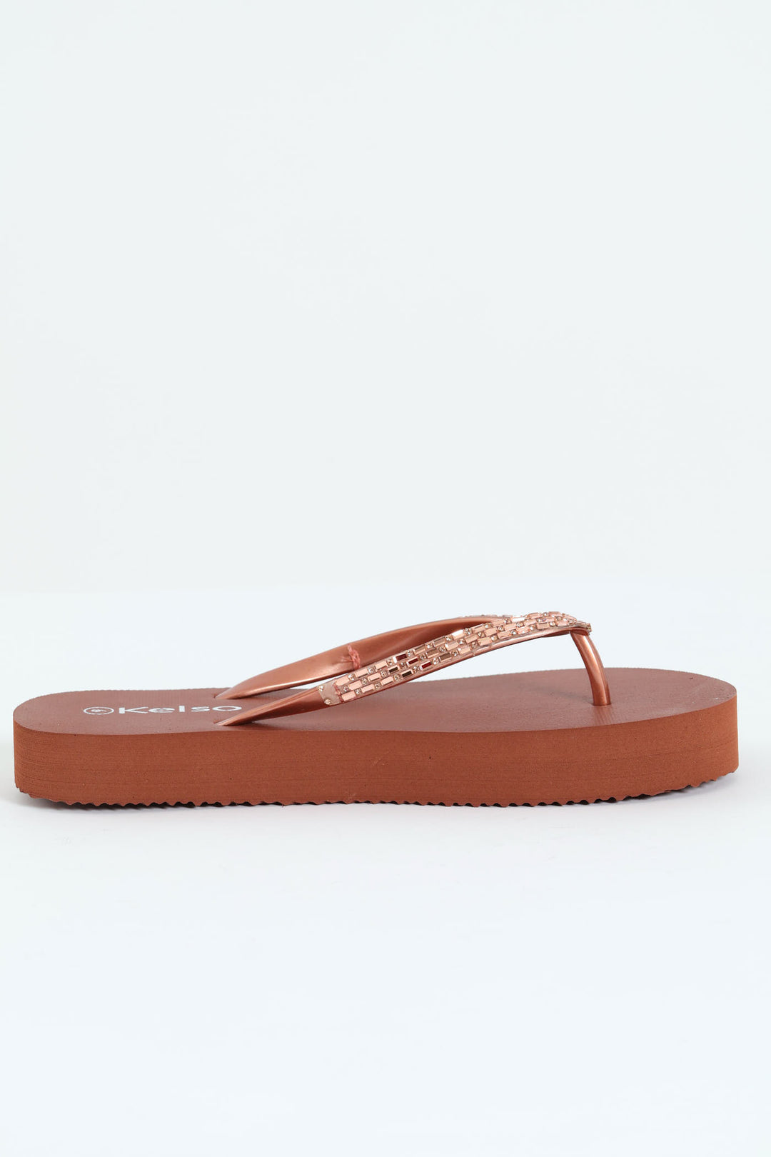 Diamante Strap Thong Sandal - Brown