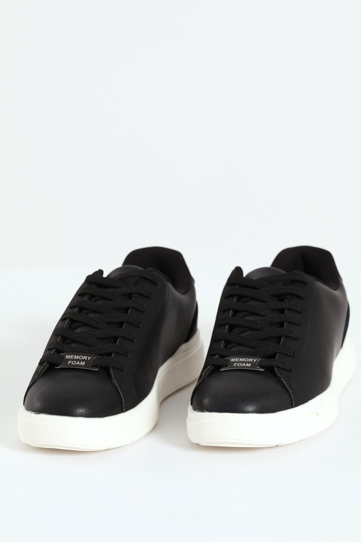 Plain Pu Lace Up Sneaker - Black