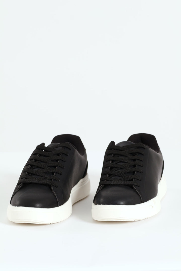 Plain Pu Lace Up Sneaker - Black