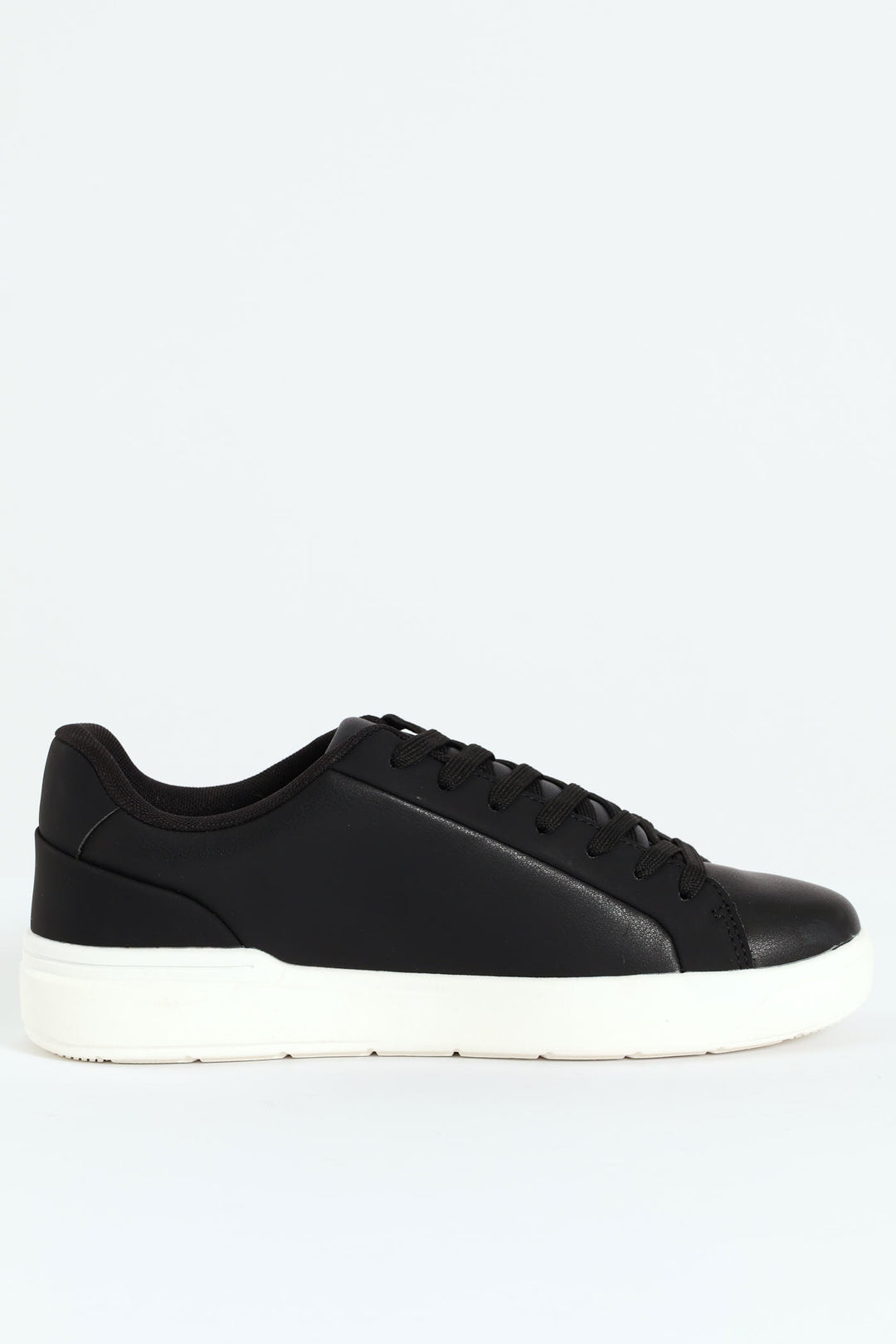 Plain Pu Lace Up Sneaker - Black