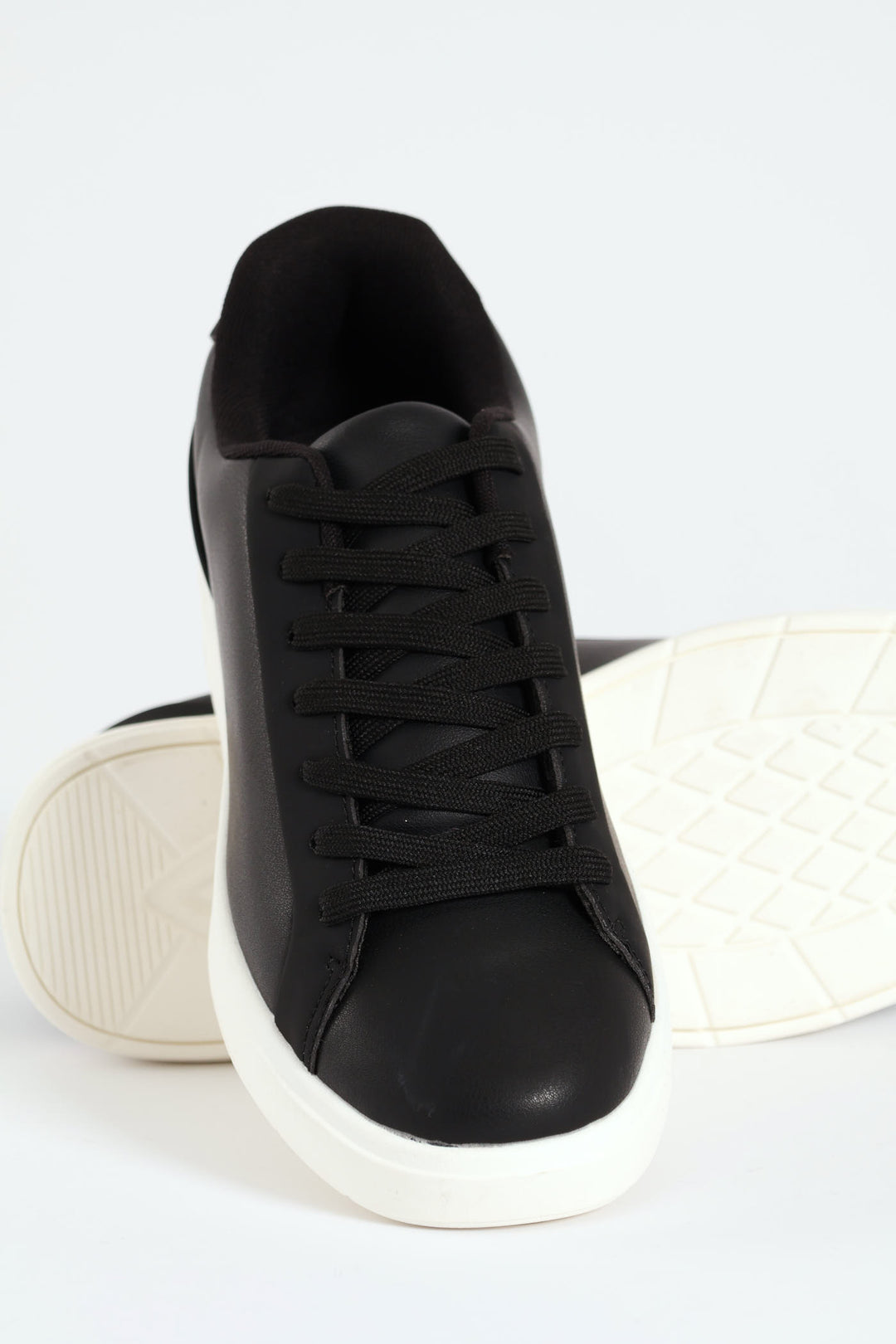 Plain Pu Lace Up Sneaker - Black