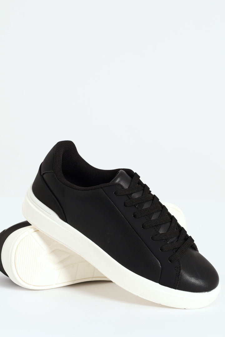 Plain Pu Lace Up Sneaker - Black