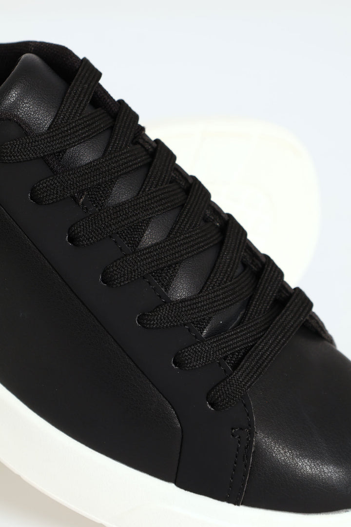 Plain Pu Lace Up Sneaker - Black