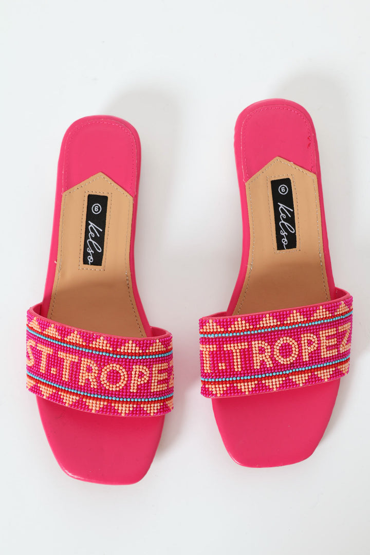 Beaded Mule Sandal - Fuchsia