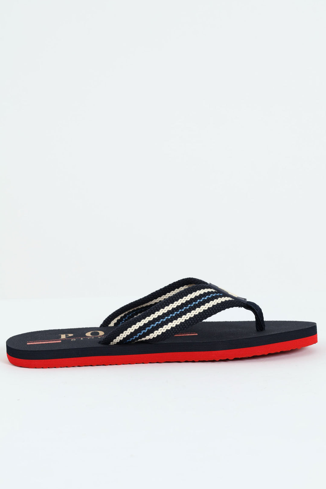 Wide Vamp Jacquard Thong Strap Sandal - Navy/Red