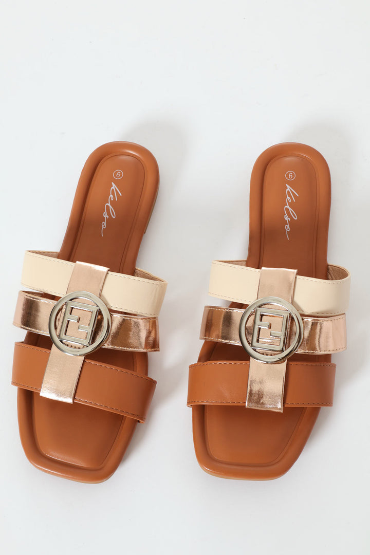 Trim Detail Triple Strap Mule Sandal