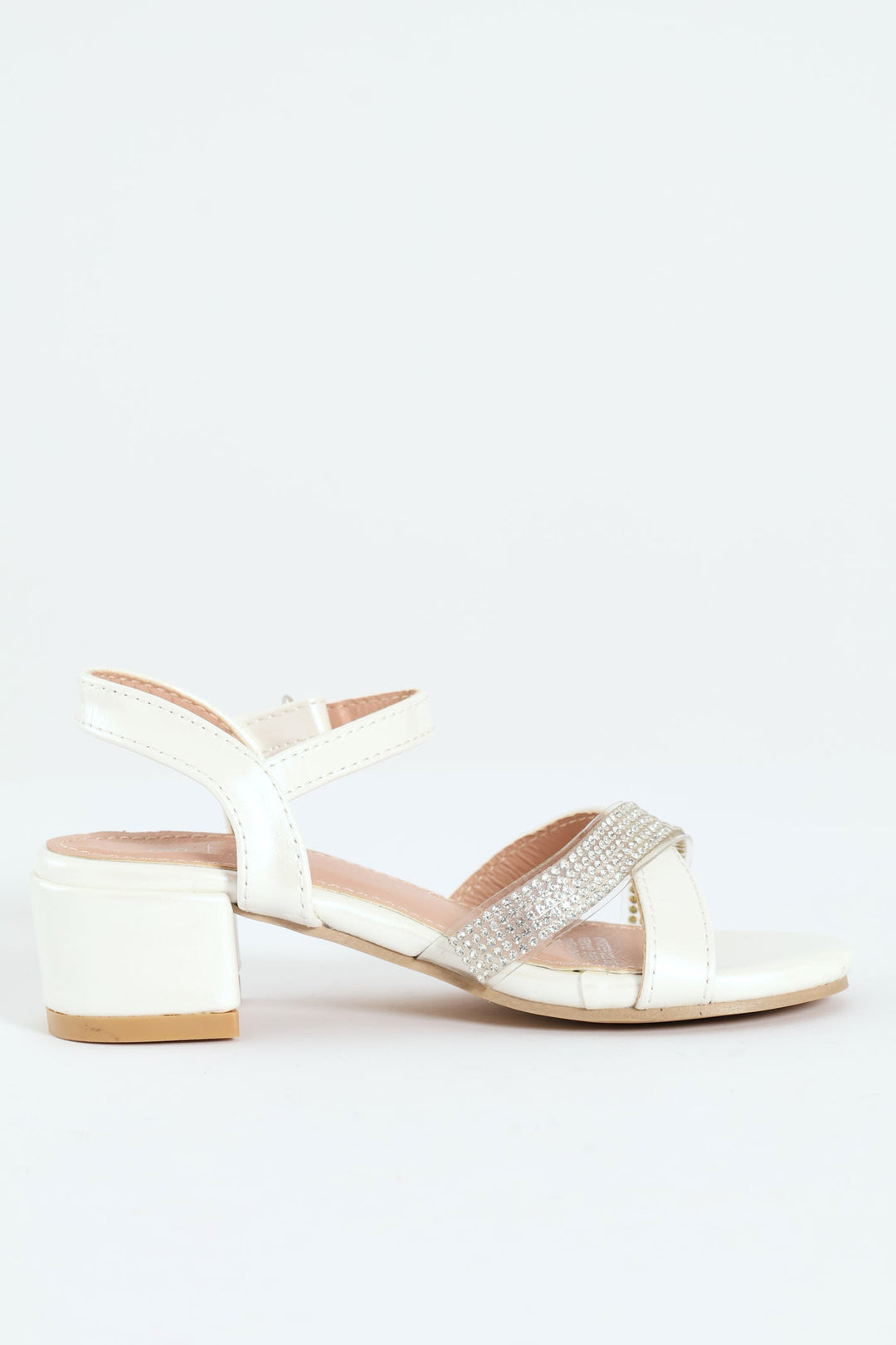 Pre-Girls Vinyl Diamante Heeled Sandal - White