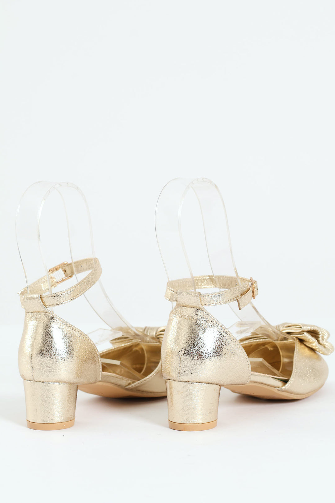 Girls Crinkle Bow Heeled Sandal - Gold