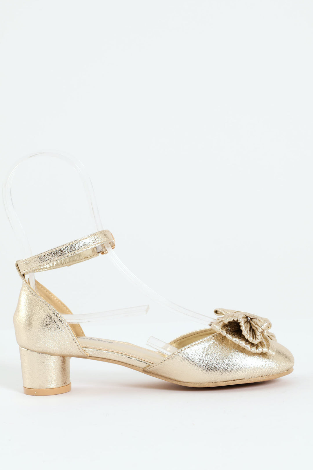 Girls Crinkle Bow Heeled Sandal - Gold