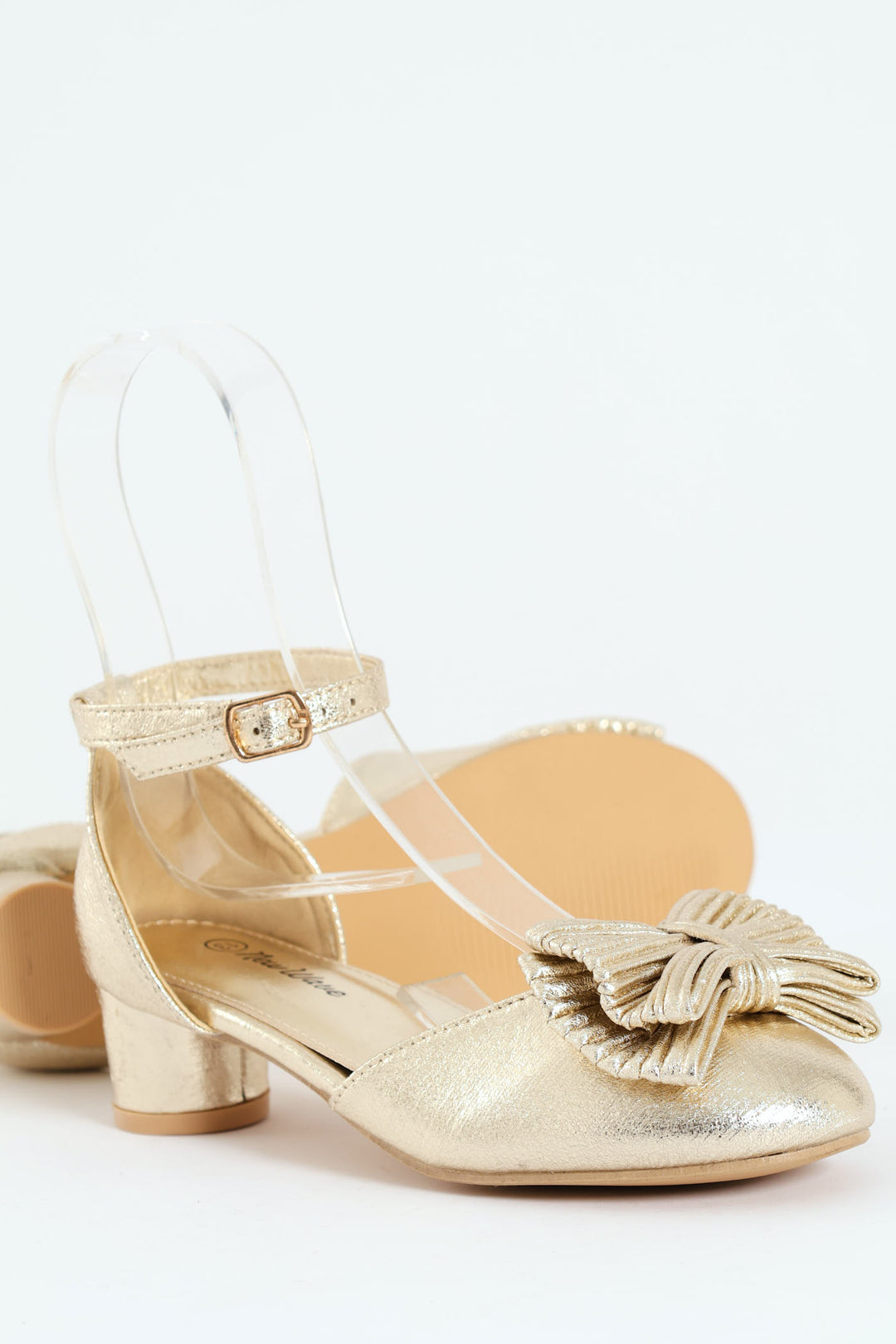 Girls Crinkle Bow Heeled Sandal - Gold