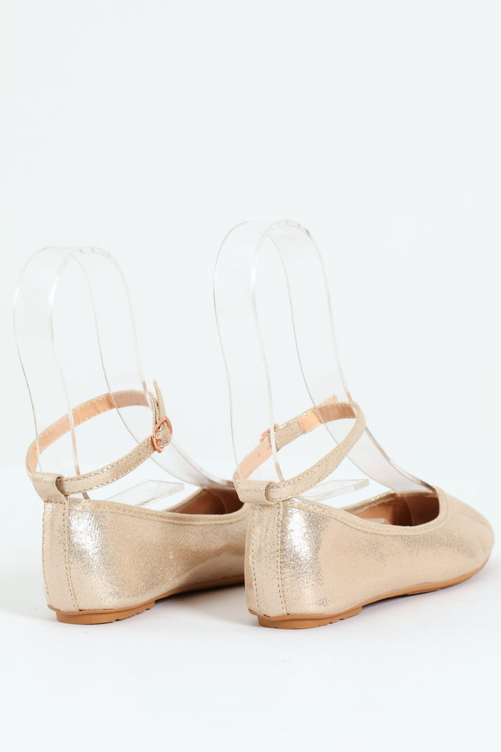 Girls Ankle Strap Pump - Gold