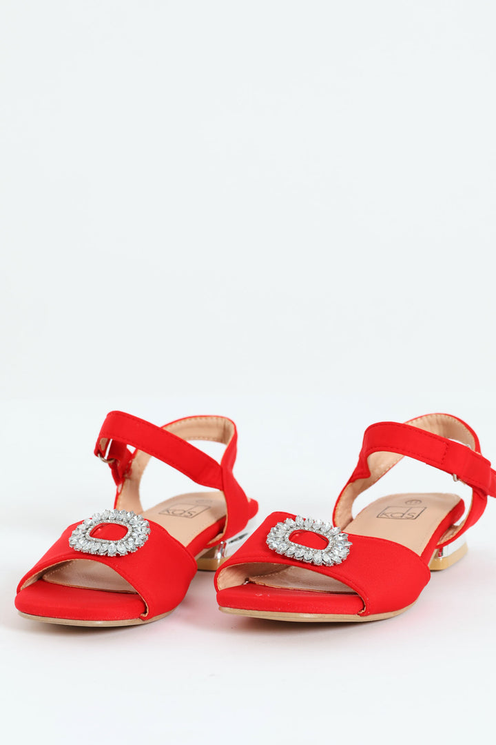 Pre-Girls Jewel Trim Heeled Sandal - Red