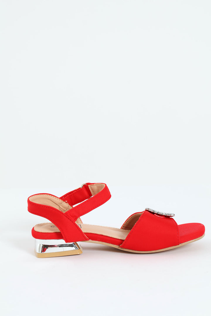 Pre-Girls Jewel Trim Heeled Sandal - Red