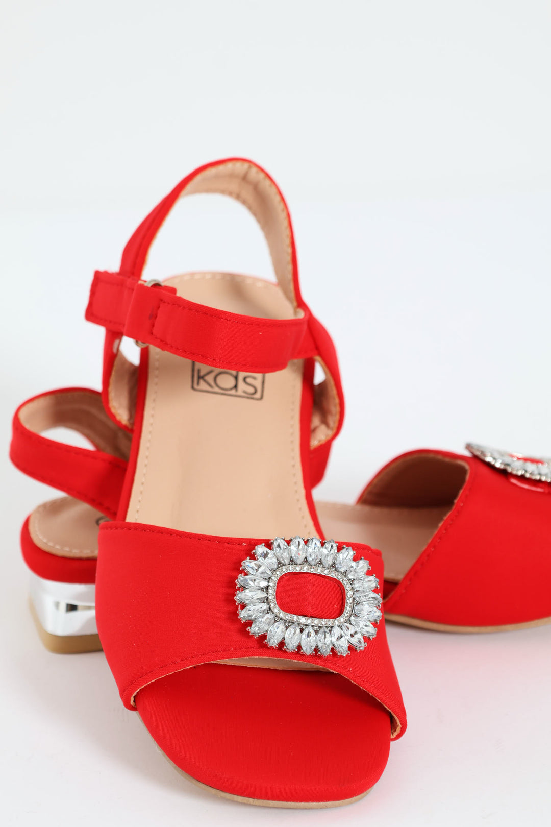 Pre-Girls Jewel Trim Heeled Sandal - Red