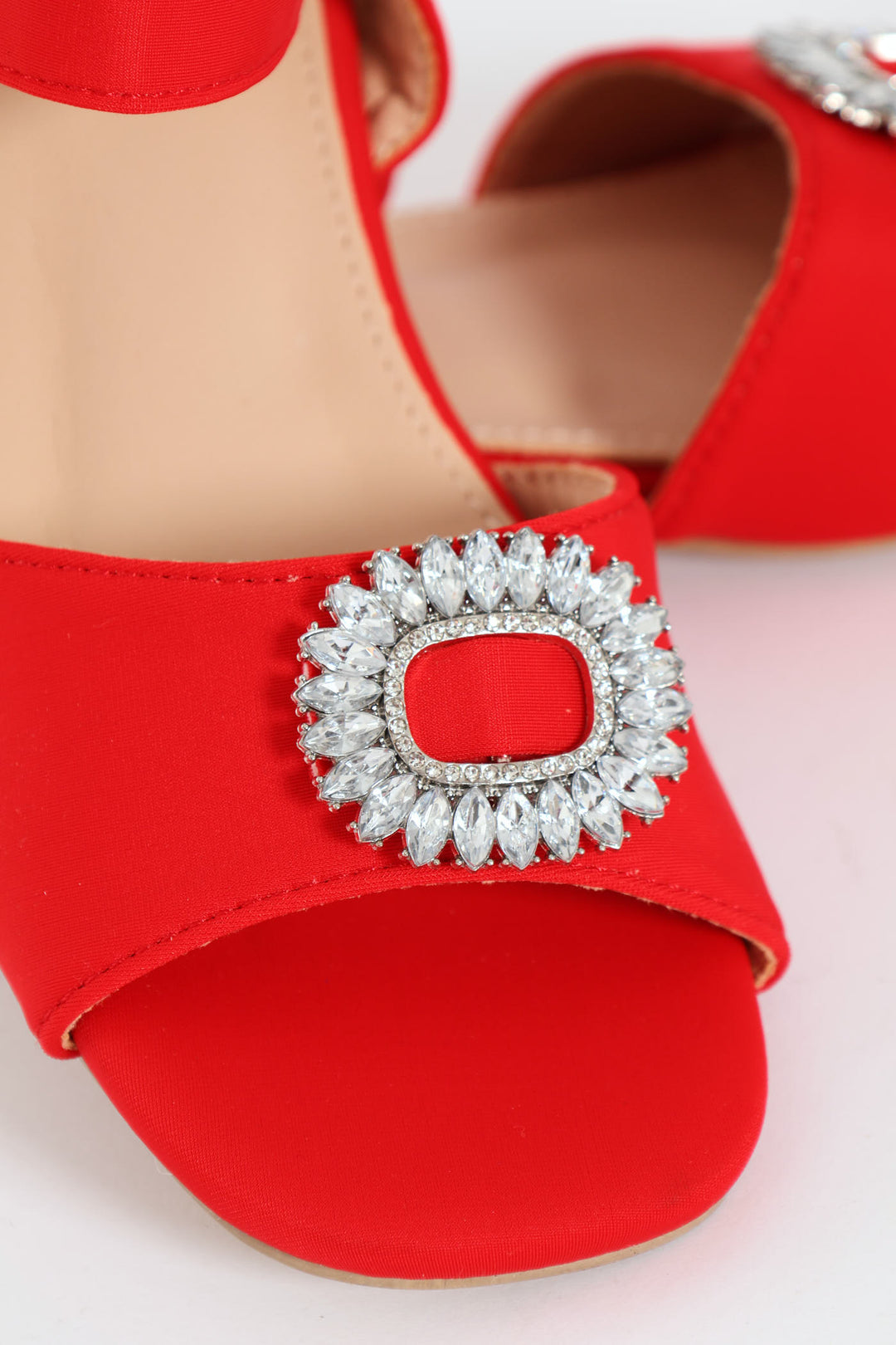 Pre-Girls Jewel Trim Heeled Sandal - Red