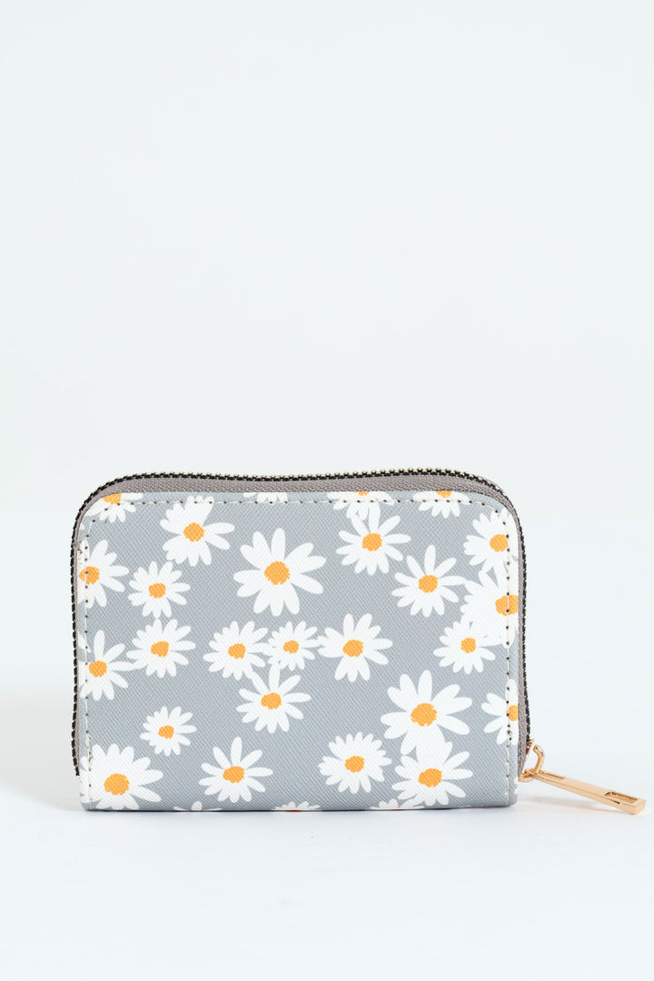 Daisy Print Small Zip Around Purse - Sage