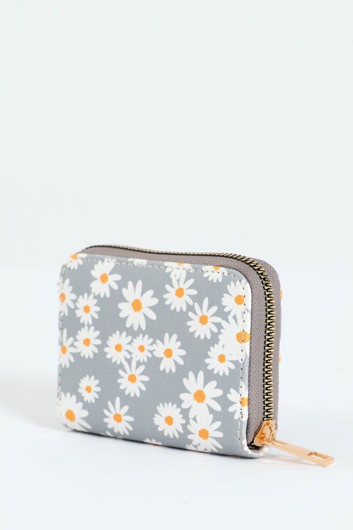 Daisy Print Small Zip Around Purse - Sage