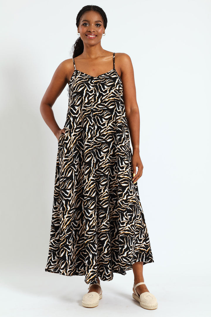 Printed Strappy Slip Maxi Dress