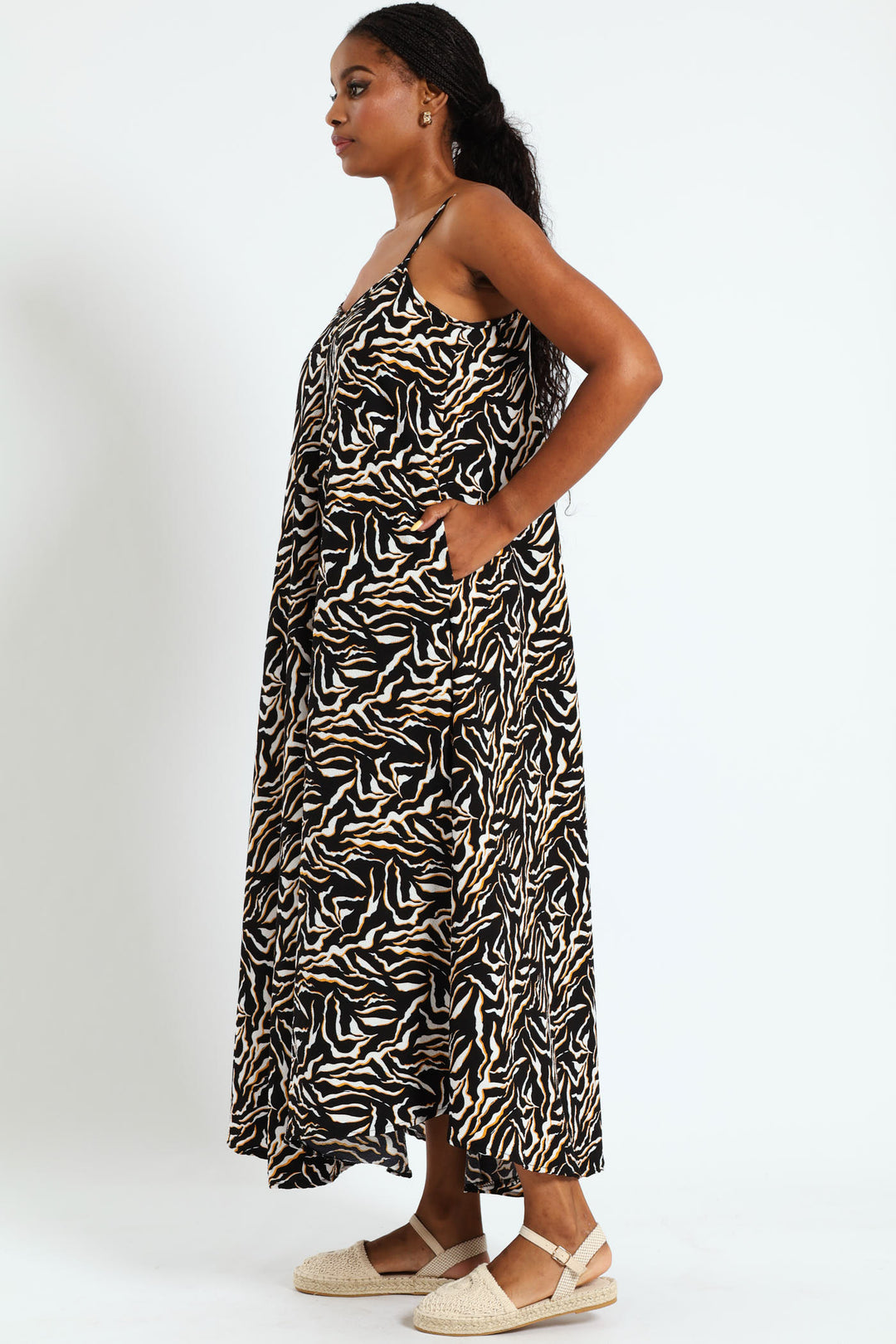 Printed Strappy Slip Maxi Dress