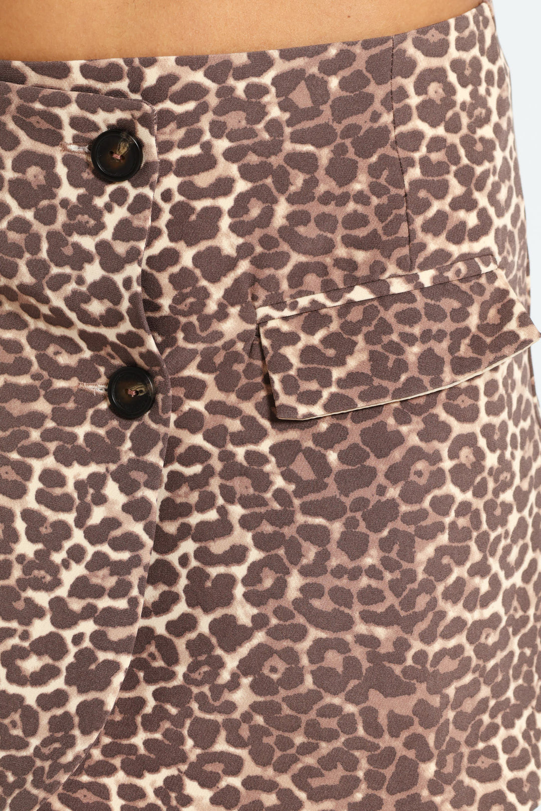 Leopard Print Wrap Skirt - Brown