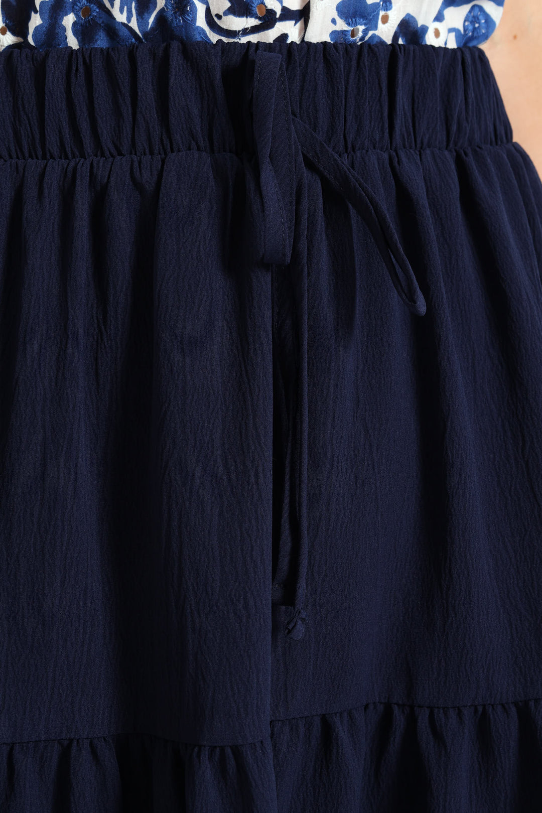 Elasticated Tiered Maxi Skirt - Navy