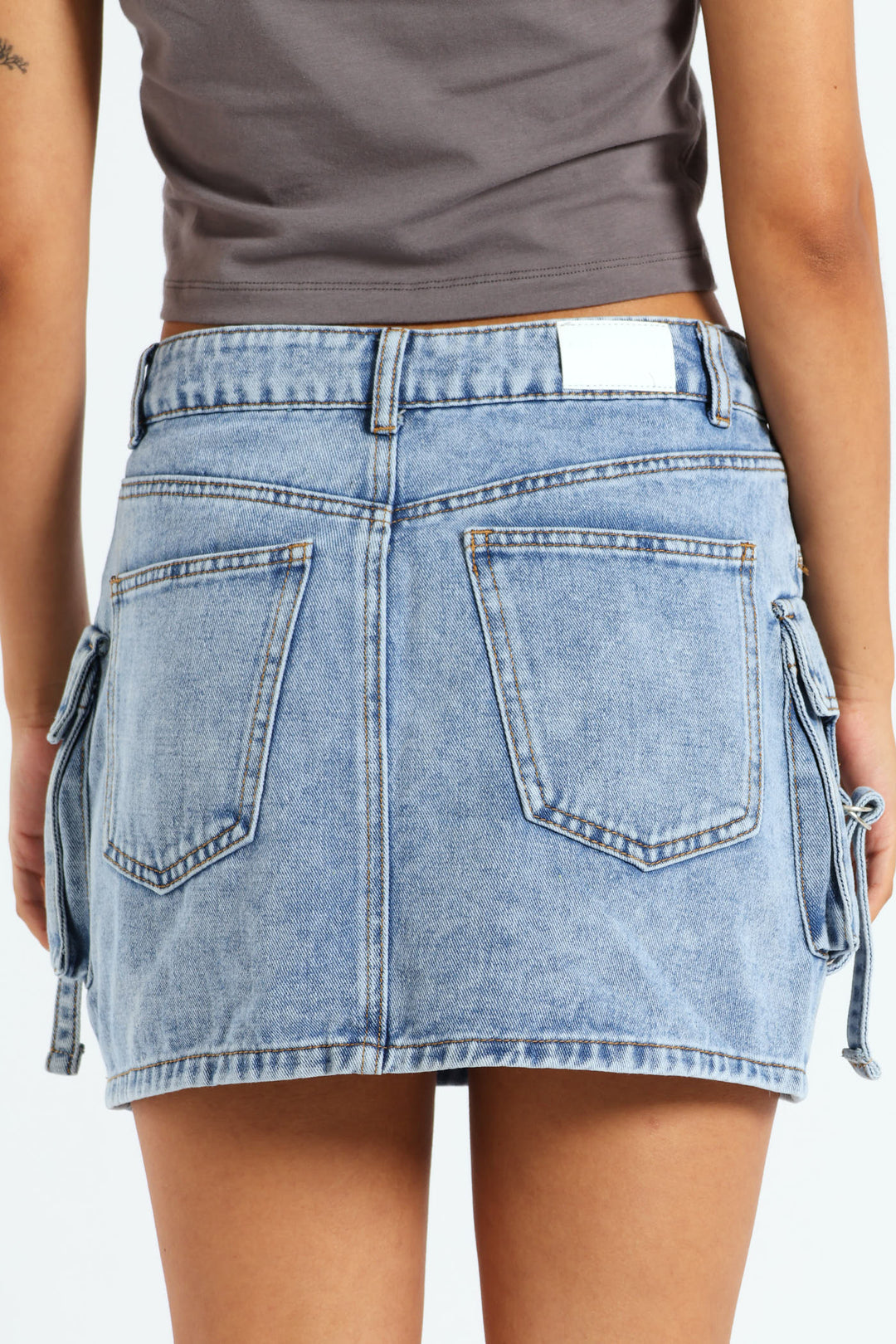 Utility Denim Mini Skirt - Mid Blue