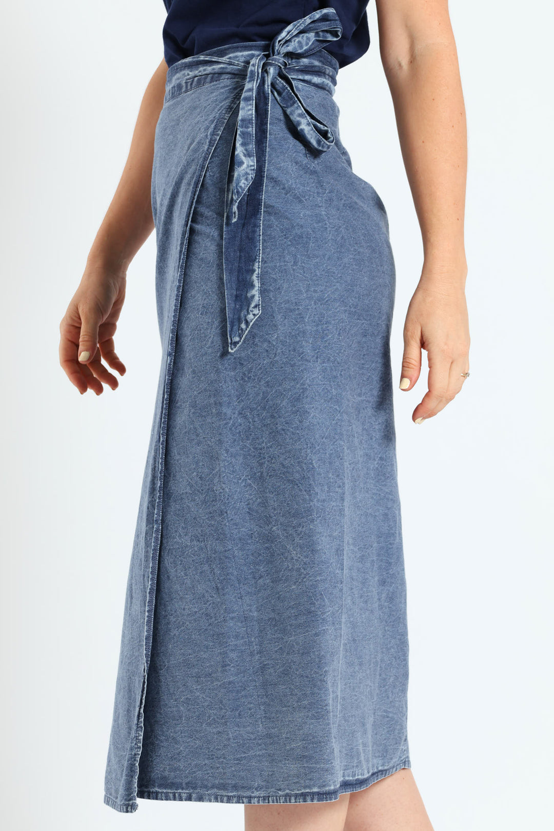 Wrap Chambray Midi Skirt - Medium Wash