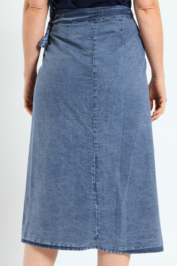 Wrap Chambray Midi Skirt - Medium Wash