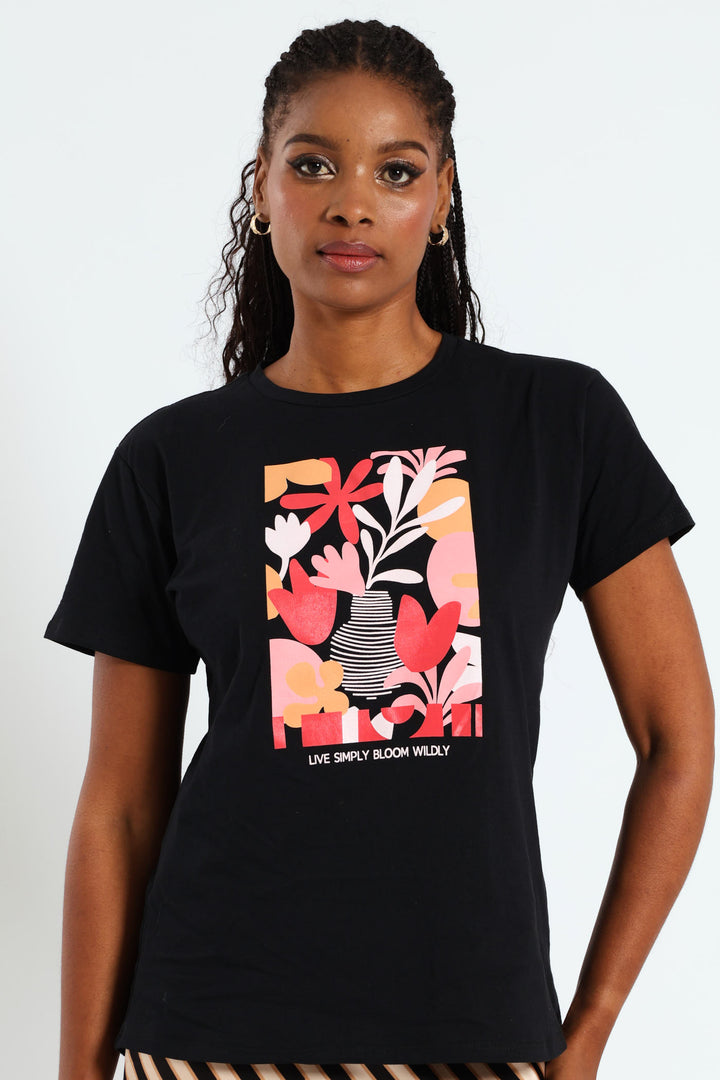 Abstract Floral Frame Tee - Black