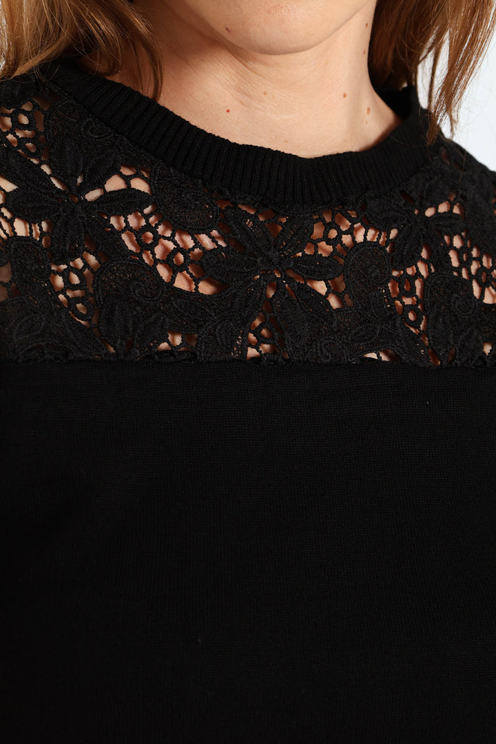 Lace Combo Top - Black