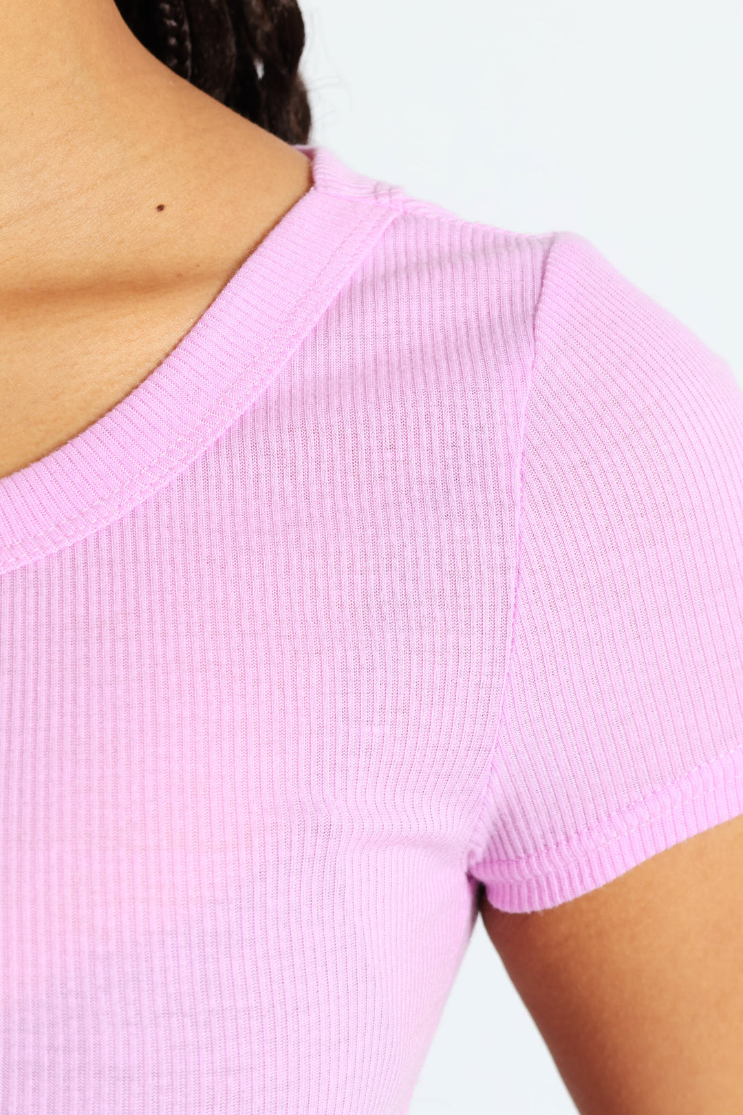 Scoop Neck Rib Crop Top - Pink