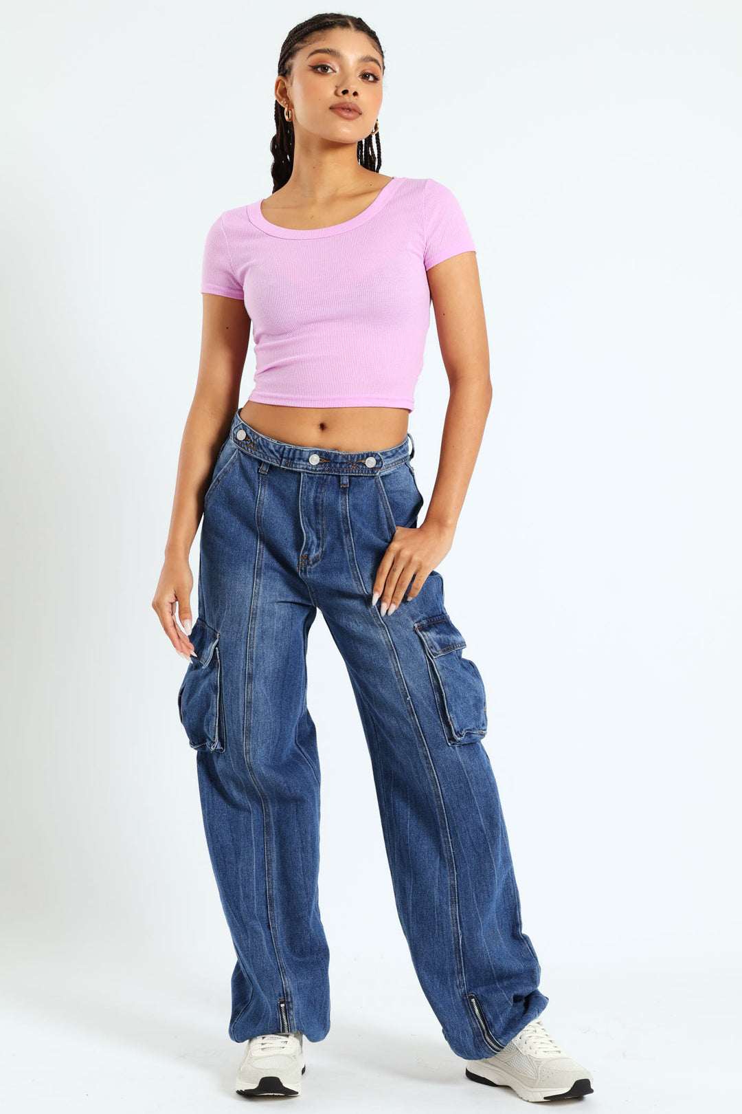 Scoop Neck Rib Crop Top - Pink