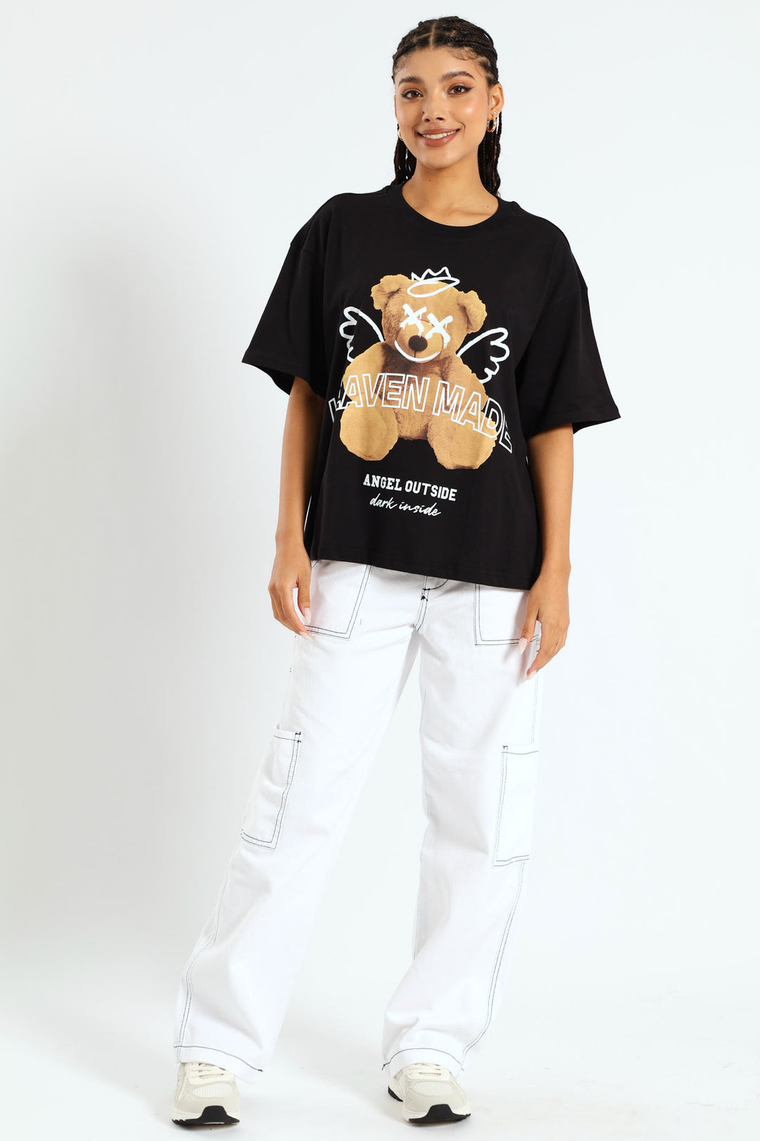 Oversized Printed Teddy Tee - Black