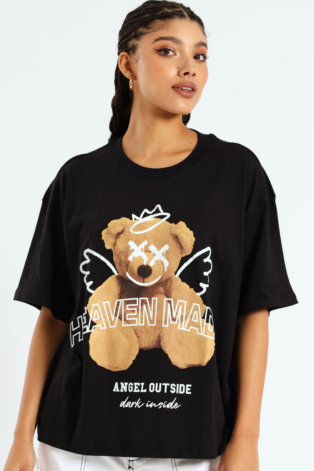 Oversized Printed Teddy Tee - Black